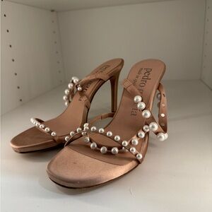 Pedro Garcia Pearl-Embellished Brown Heels